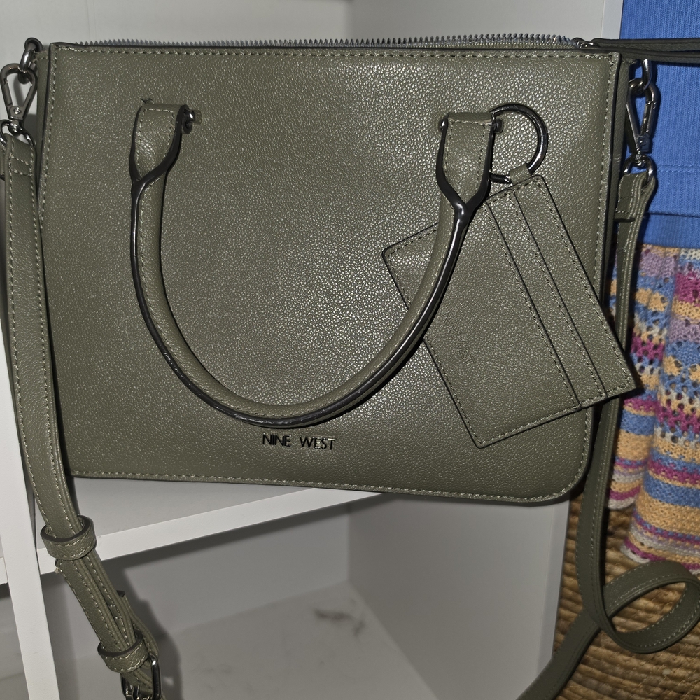 Nine West Olive Green Satchel with Crossbody Strap